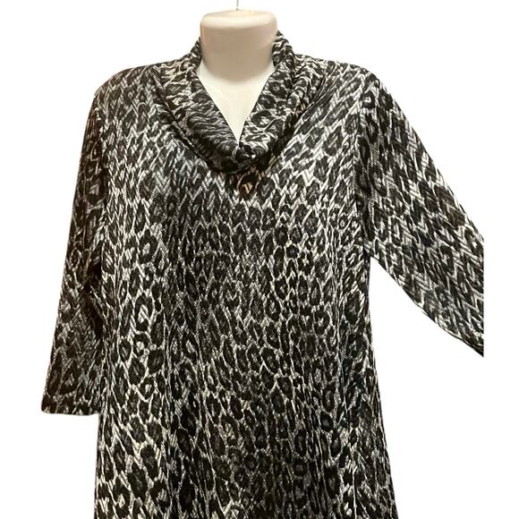 Ruby Rd. Womens Blk/Silver Animal Print Textured Knit Cowl Neck Pullover Size S - Picture 4 of 9